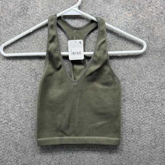 FP Movement Tops - FP Movement Sports Bra Womens Small Green Dark Olive Ribbed Racerback Yoga Gym